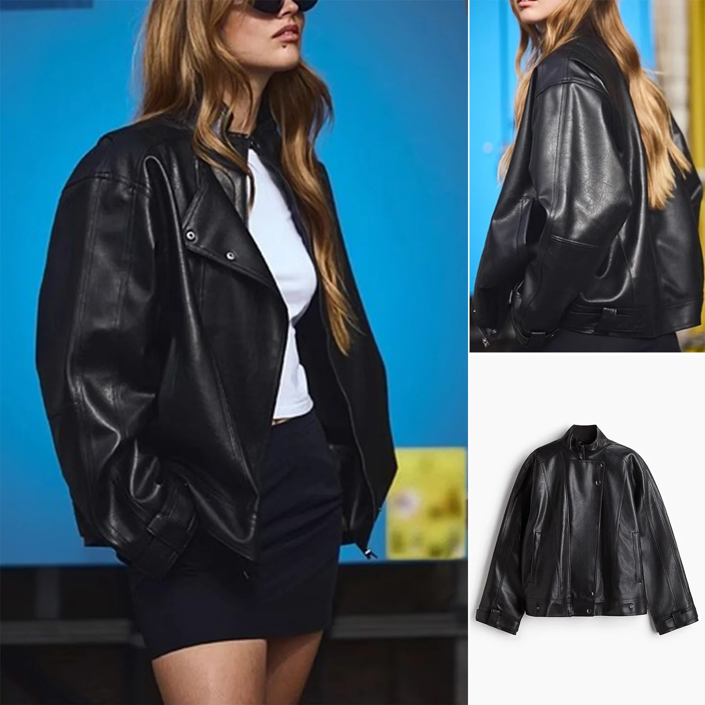 

Loose Fit Motorcycle Jaet Women's Autumn Winter New Sle Long Sve Stand Collar Oversized Coat Zipper Closure Casual Sle