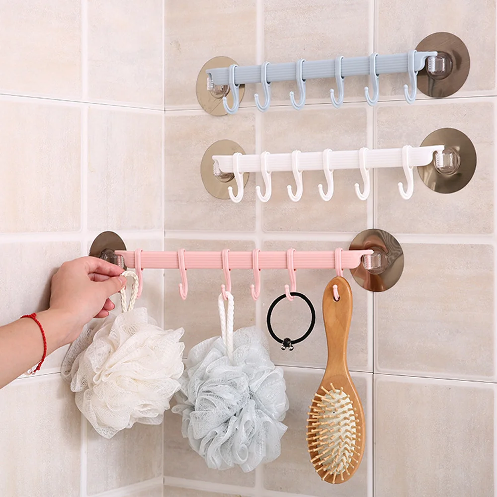 

2-10 PCS Kitchen Wall-mounted 6-row Hooks Bathroom No-drilling And Traceless Hanging Rack And Adhesive Hooks Behind The Door