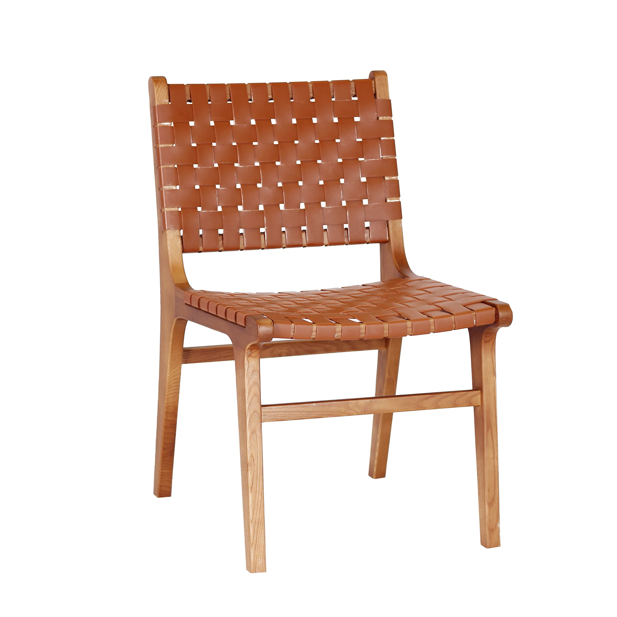 

Solid Wood Furniture Teak Woven Wicker Saddle Leather Dining Chairs Backrest Single Leisure Chair