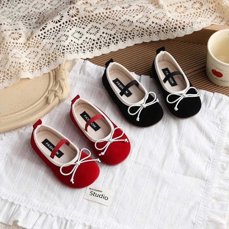 

Girls Mary Jane Shoes with Bow-knot Elegant Retro Style Children Princess Shoes for Wedding Party Kids Formal Ballet Flats Shoes