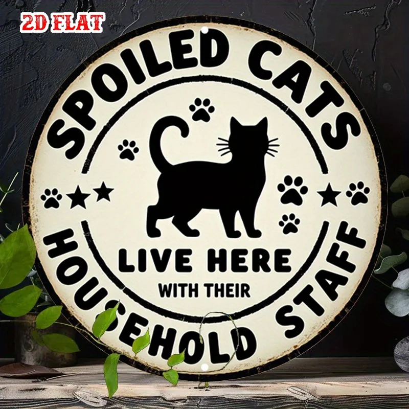 2D Flat, 1pc Humorous Cat-Themed Round Aluminum Sign - 