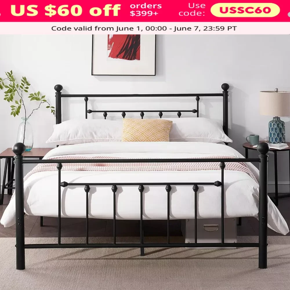 

Queen Size Bed Frame with Headboard and Footboard, Heavy Duty Slat Support/Mattress Foundation/Underbed Storage Space, Bed Frame