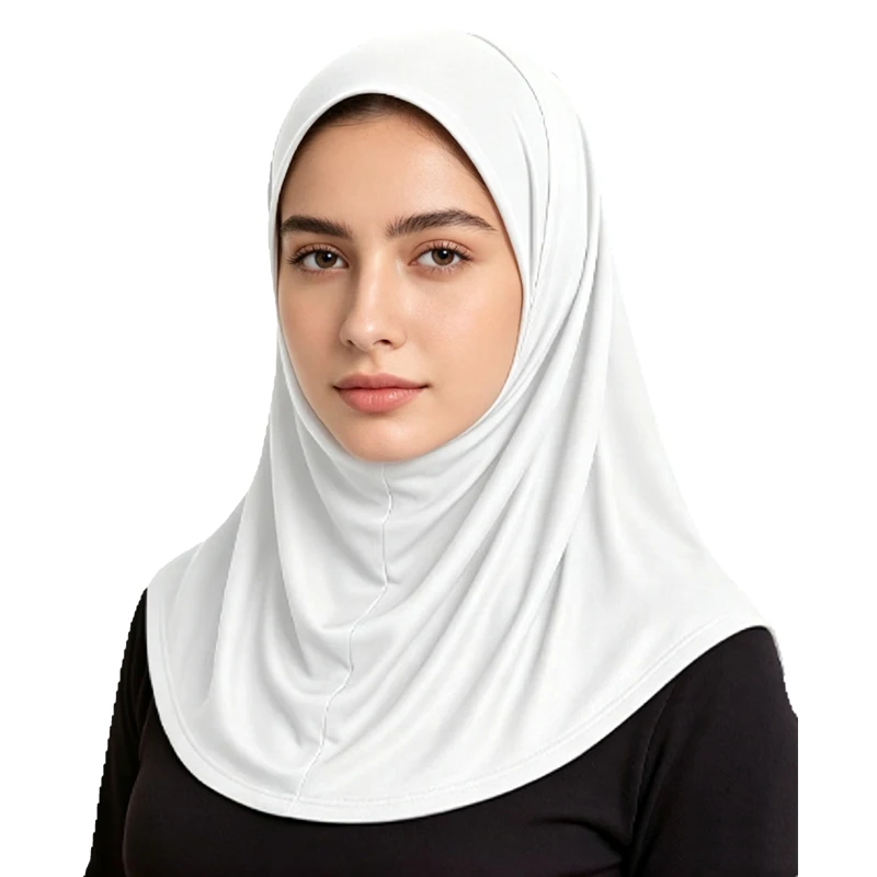 Women Instant Hijab Soft Stretch Jersey Muslim Headscarf One-Piece Full Cover Turban Scarf Daily Wear Head Wraps Prayer Cap Qt01