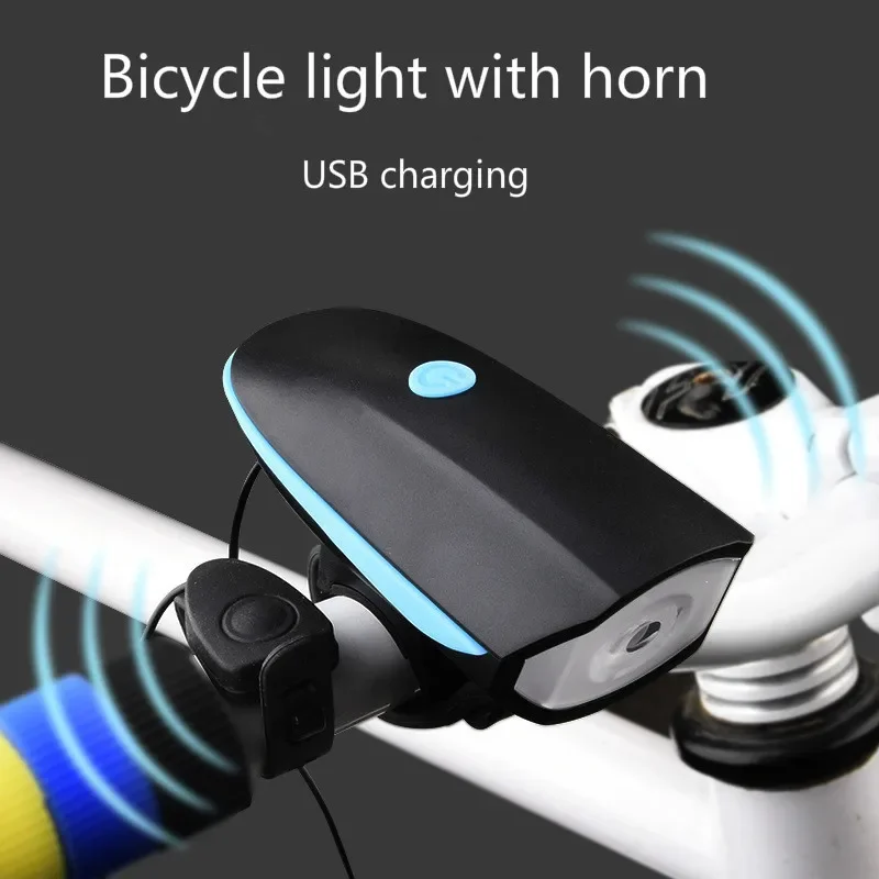 Bicycle LED Light with Horn and Bell Ring, USB Rechargeable, 2 in 1, Front and Rear, 120dB, Cycling Accessories