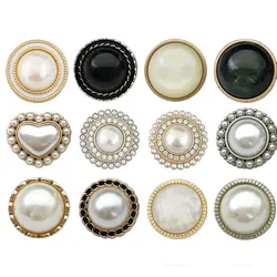 6Pcs 12.5-28mm Metal Pearl Buttons for Clothing Fasteners Sewing Mini Button Gold Luxury Women Dress Coat Garment Accessories