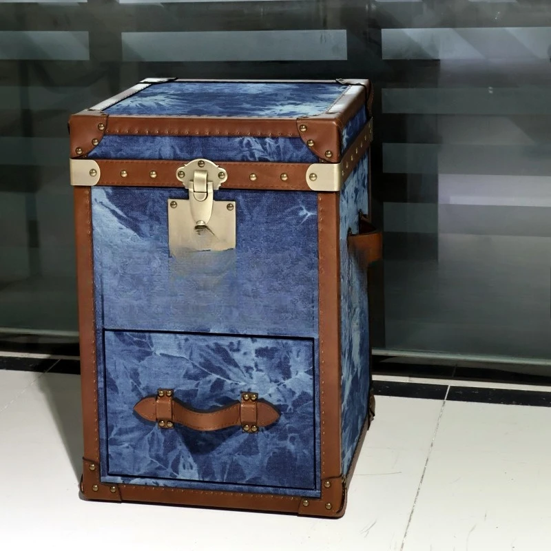 American country denim fabric with first-layer cowhide corner cabinet