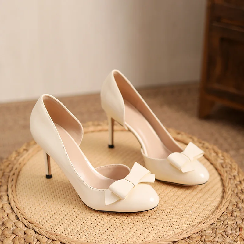 

Модные женские туфли на высоком каблуке с бантом и круглым носком, полые модельные свадебные туфли для женщин, женские туфли-лодочки Zapatos De Mujer