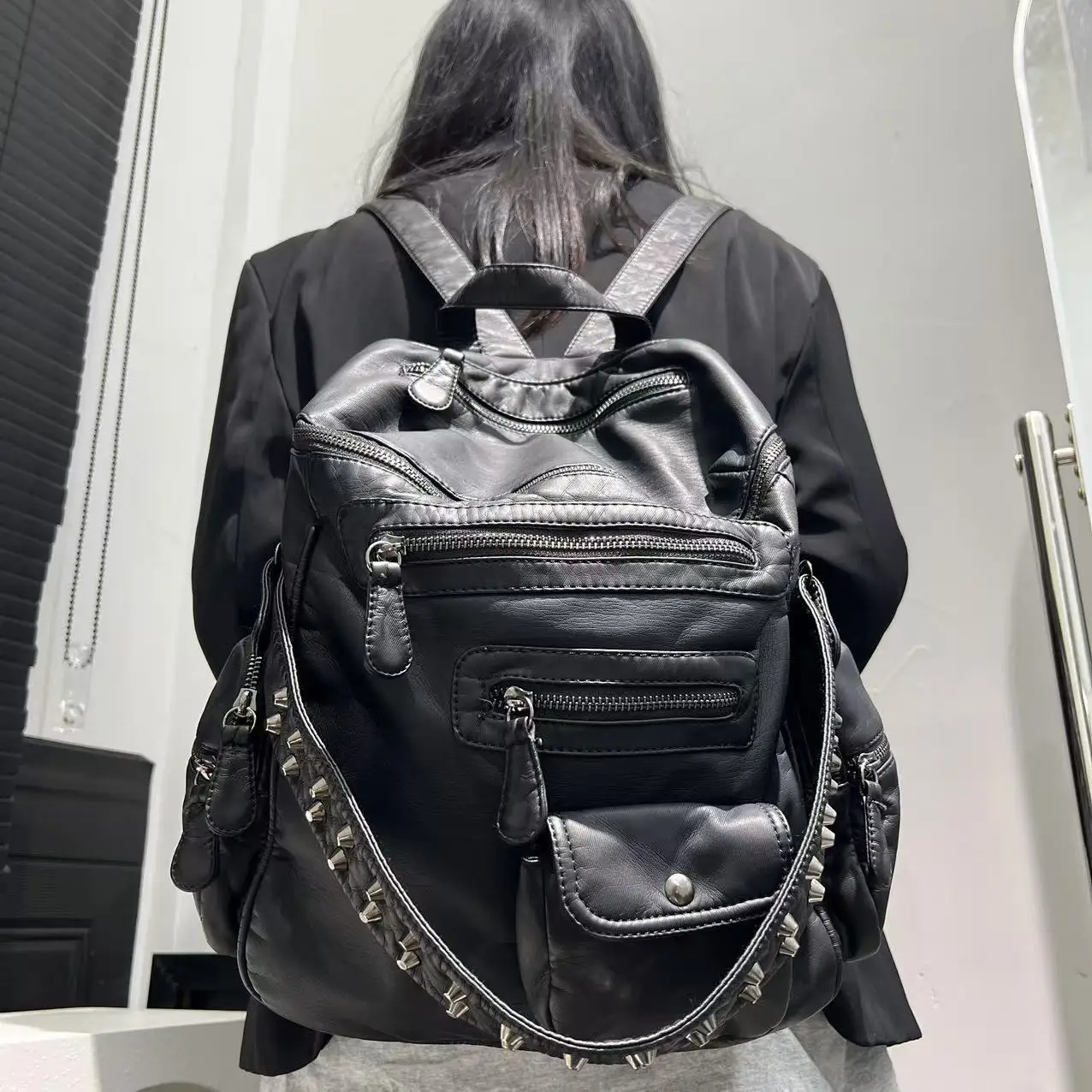 Diesel Women Nylon Backpack Black Y2K Archive Bag