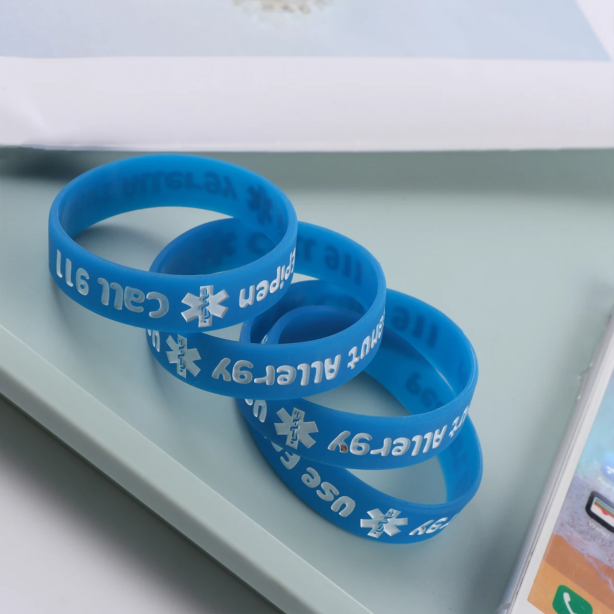 

4pcs Silicone Medical Warning Bracelets Kids Pvc Wristbands Waterproof Durable Girls Party Gift Hand Ring Decoration Blue
