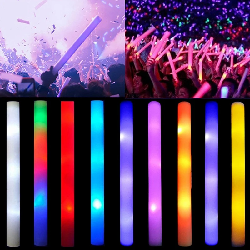 6 PCS LED Light Up Foam Sticks Flashing Glow LED Foam Sticks Parties Weddings Raves Concert Halloween Christmas