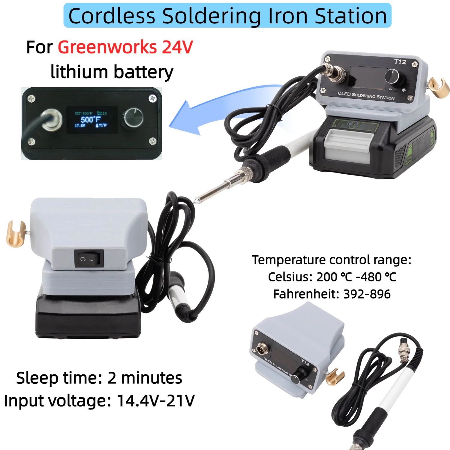 

Беспроводная паяльная станция для аккумулятора Greenworks 24V T12 с цифровым дисплеем, паяльник для ремонта электроники, инструмент для сварки