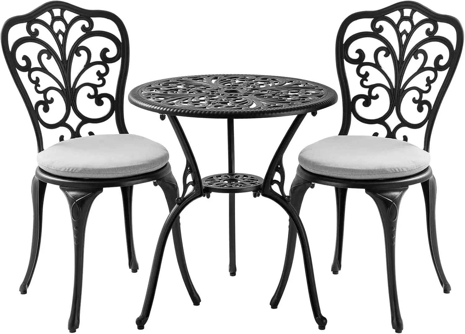 3 Piece Bistro Patio Set Cast Aluminum Bistro Table & Chairs Set of 2 with Cushion,with Umbrella Hole,Metal Patio Furniture Set