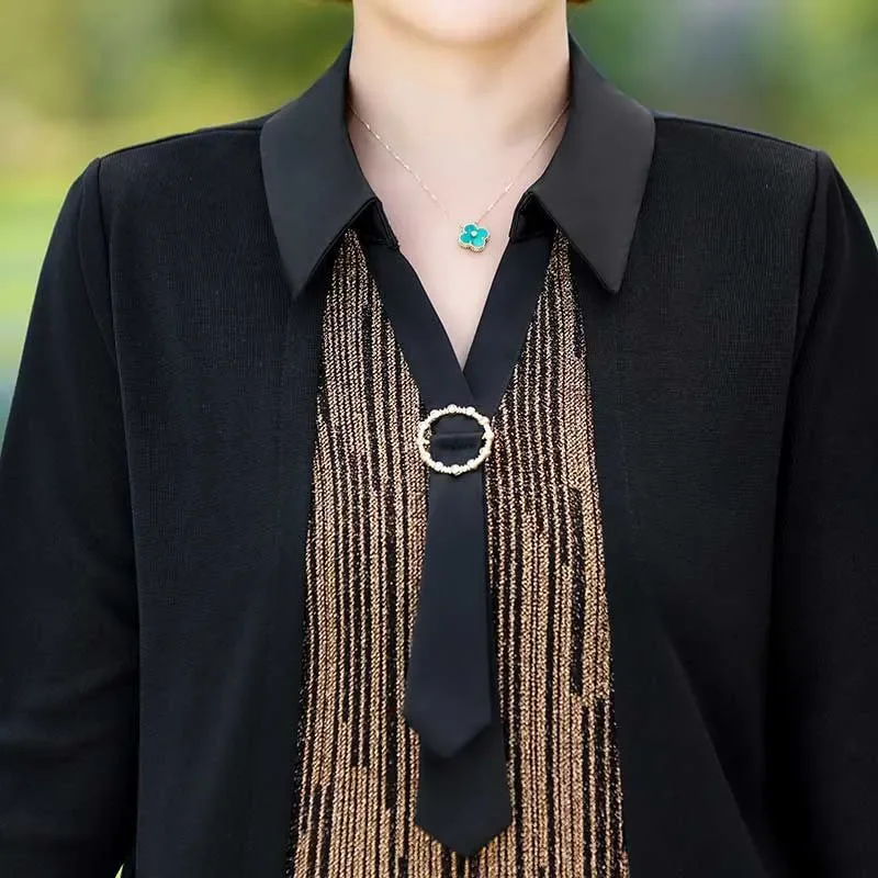 Gefälschte zweiteilige Tops edle Damen Vintage Langarm T-Shirt Frühling Herbst Mütter mittleren Alters Kleidung