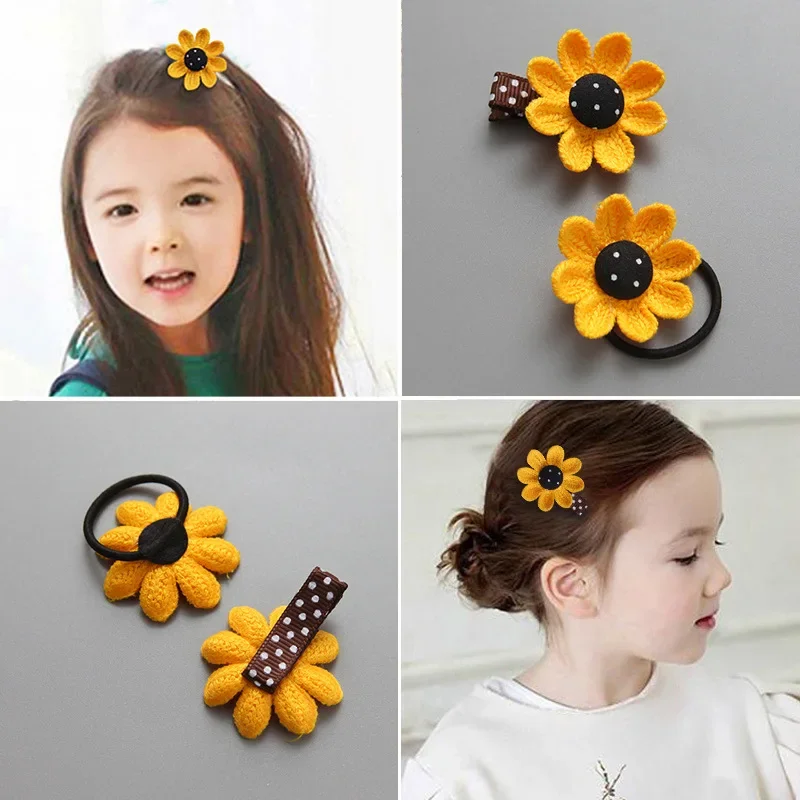 Children's hair clip edge clip Little girl's hair loop Baby tie hair rubber band Girl sunflower flower rope