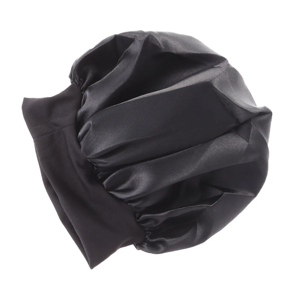 Wide Side High Resilience Sleeping Cap Black Long Hair Bonnet Adjustable Size 56-58Cm Protect Hair Neat Sleep Elastic Headband