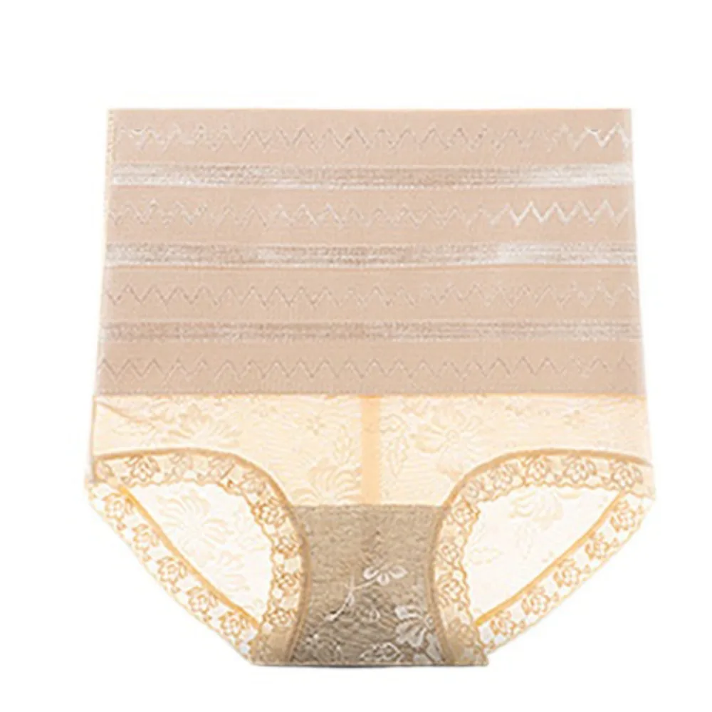 

High Waist Postpartum Body Shaper Wave Stripe Lace Flower Butt Lifter Briefs Shapewear Panties Tummy Control Underwear Lady