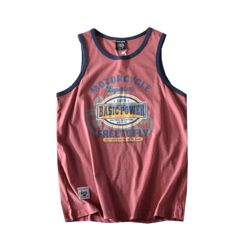 American Letter Print 100% Cotton Sleeveless Vest for Men Vintage Summer Casual Loose Versatile Camisole T-shirt Tees Tank Tops