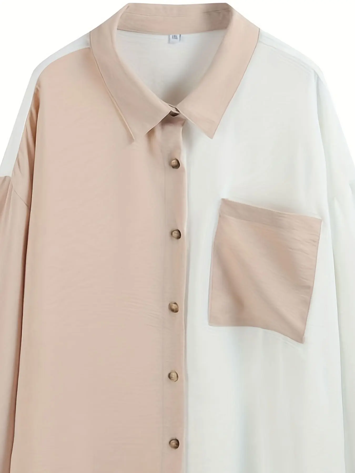 Plus Size Casual Blouse, Women\'s Plus Colorblock Long Sleeve Button Up Lapel Collar Shirt Top