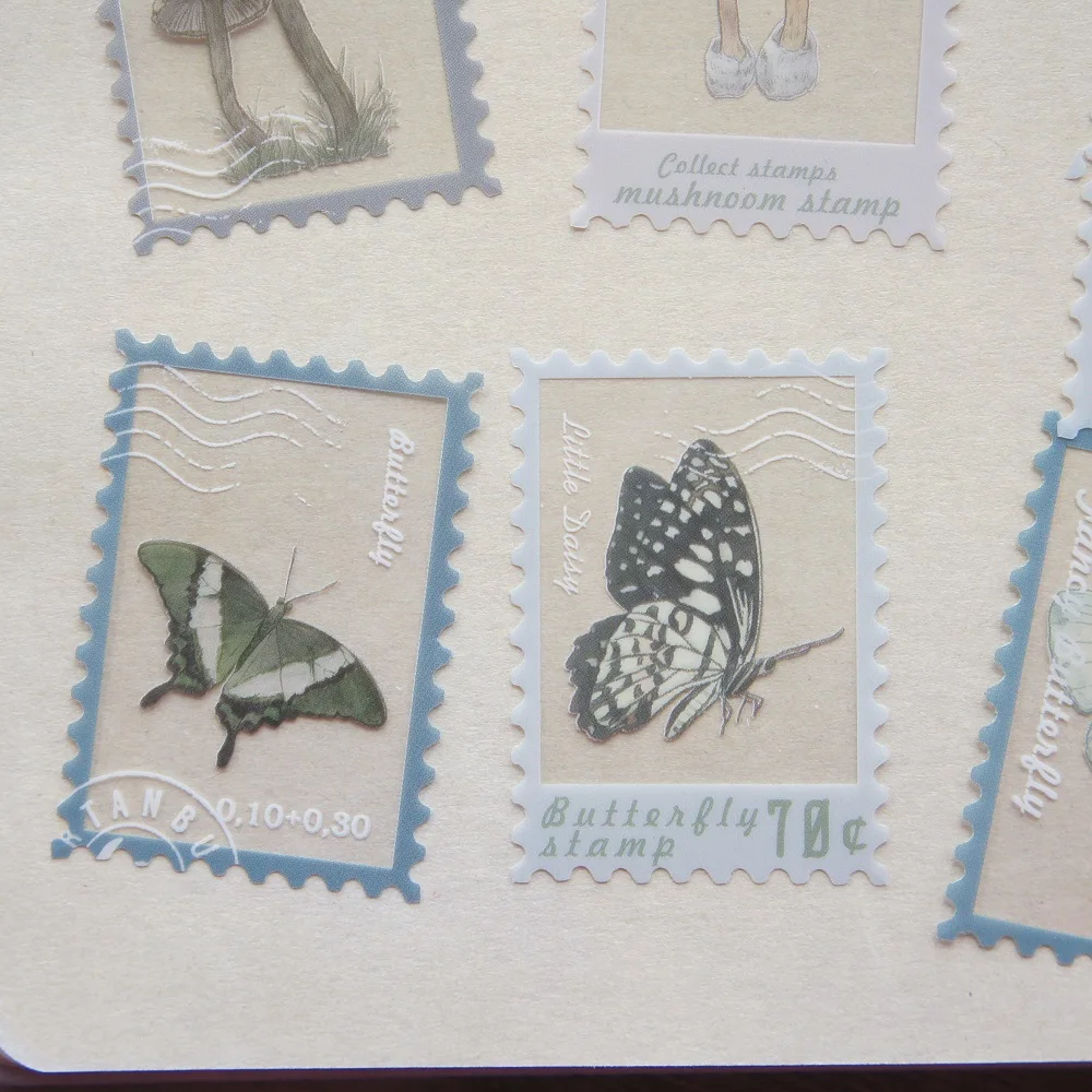 28pcs Light Color Butterfly Mushroom Leave Stamp Design Sticker Scrapbooking DIY Gift Packing Label Decoration