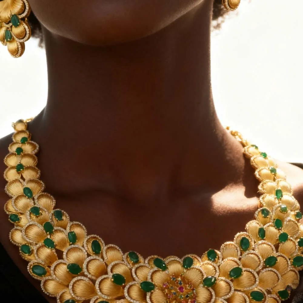 Missvikki أفريقيا دبي النساء الزفاف مجموعة مجوهرات الزفاف الفاخرة كبيرة سحر زهرة قلادة سوار أقراط الطوق مجموعات المجوهرات #5