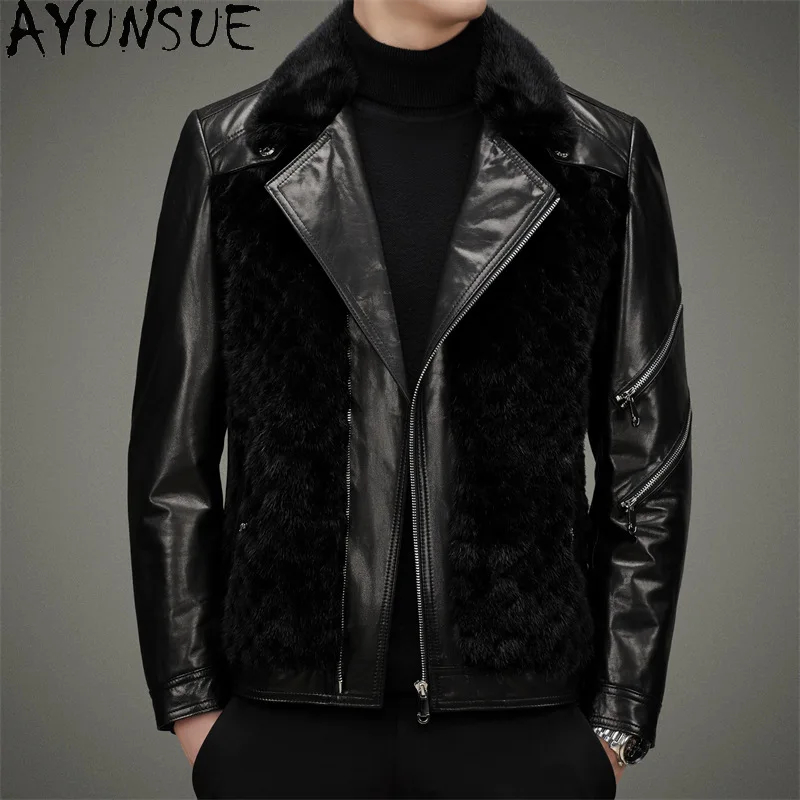 AYUNSUE New Genuine Leather Jacket Men Clothing Real Sheepskin Jackets for Men Mink Fur Jacket High Quality Chaquetas Hombre