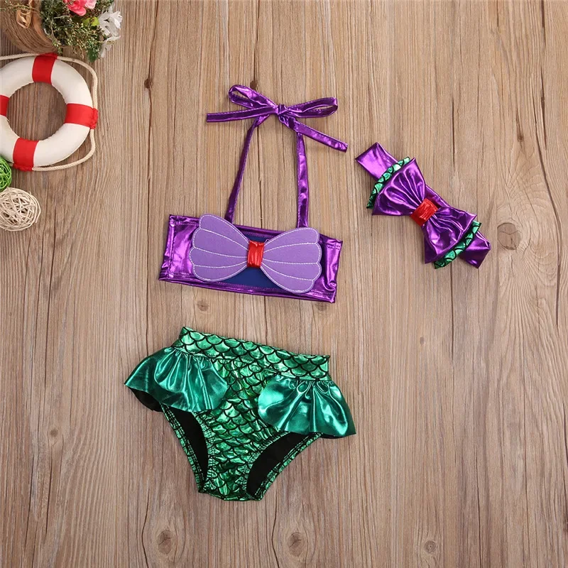 0-8years Infant Girls 3pcs Bikini Set Cute Princess Mermaid Swimsuit For Girls Kids Infant Summer Cosplay Beach Swimming Suits