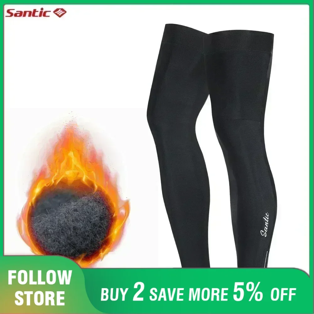 

Santic Winter Fleece Windproof Bicycle Leg Warmers Men's MTB Cycling Running Basketball Compression Leggings Thermal Sports Gear