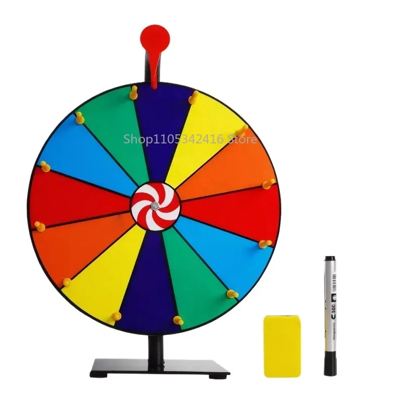 Roda da Sorte de Mesa de 12 Polegadas (30cm), Roda Giratória para Sorteios e Atividades de Loteria, Roda Giratória Colorida com Superfície Apagável a Seco