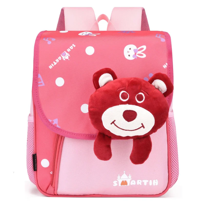 Disney estrela dailu bonito e doce estudante flip saco morango urso dos desenhos animados impressão simples e leve mochila de grande capacidade