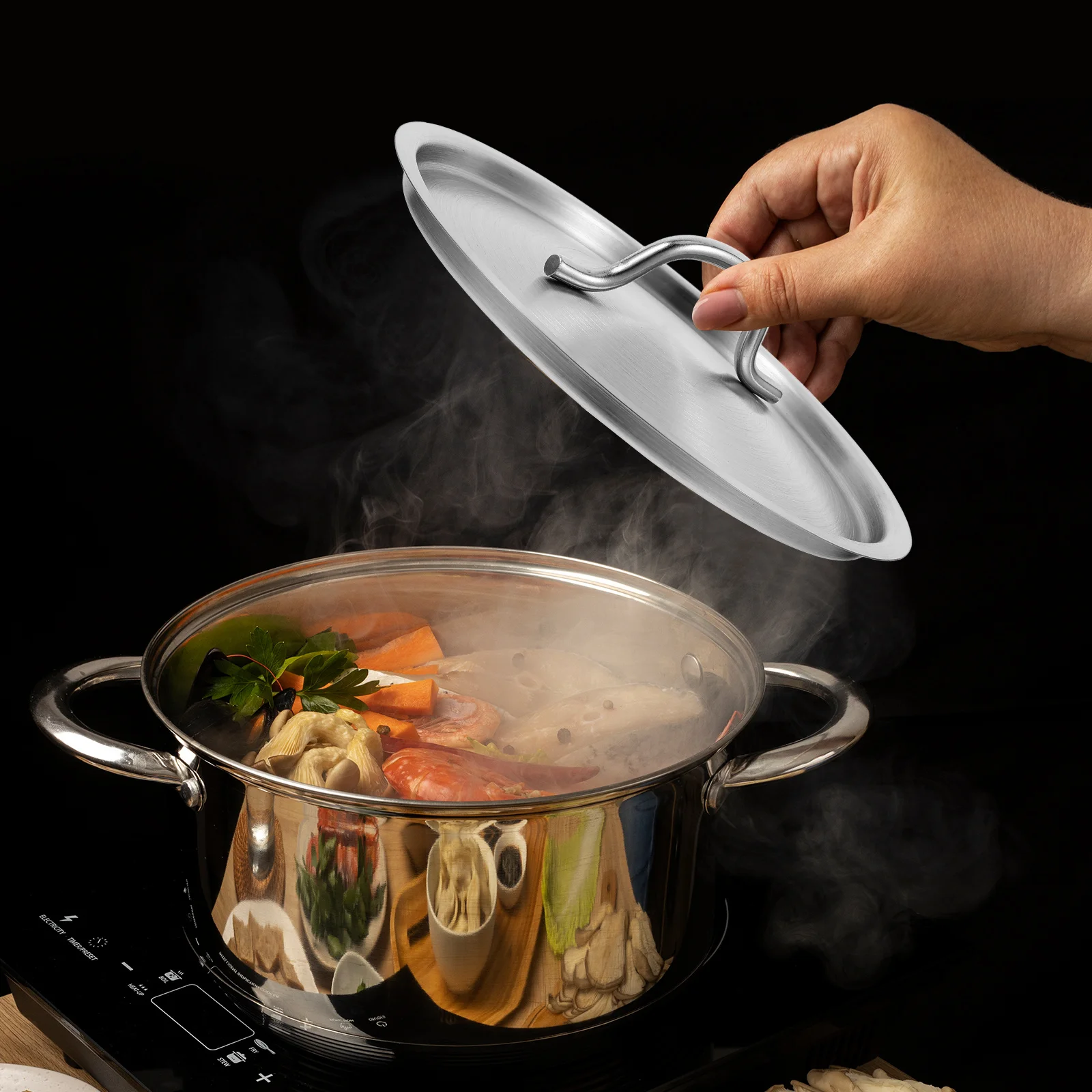

Round Dome Stainless Steel Lid Universal Pan Cover Heavy Duty Frying Pan Lid Mess Free Cooking Experience for Home Use