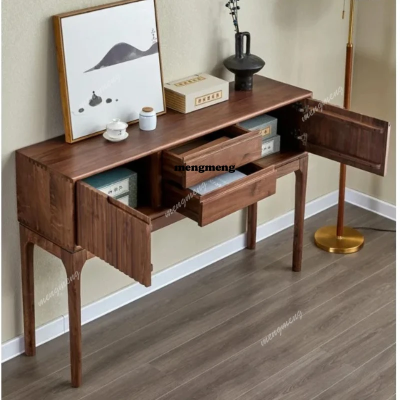 

Nordic black walnut entrance cabinet Solid wood entrance table case Simple long cabinet New Chinese style foyer aisle side cabin