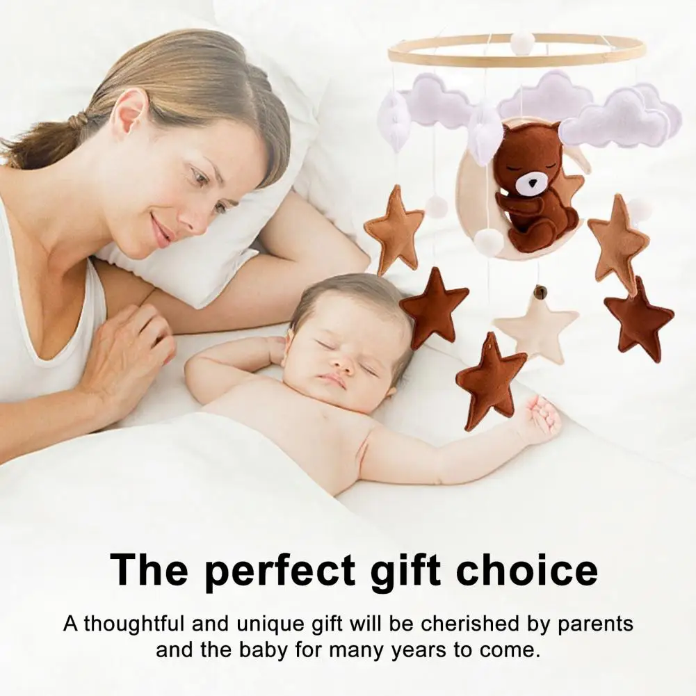 Sleeping Bear Mobile Handmade Felt Baby Crib Mobile with Sleeping Bear Clouds Stars Nursery Decor for Boys Girls for Infant's