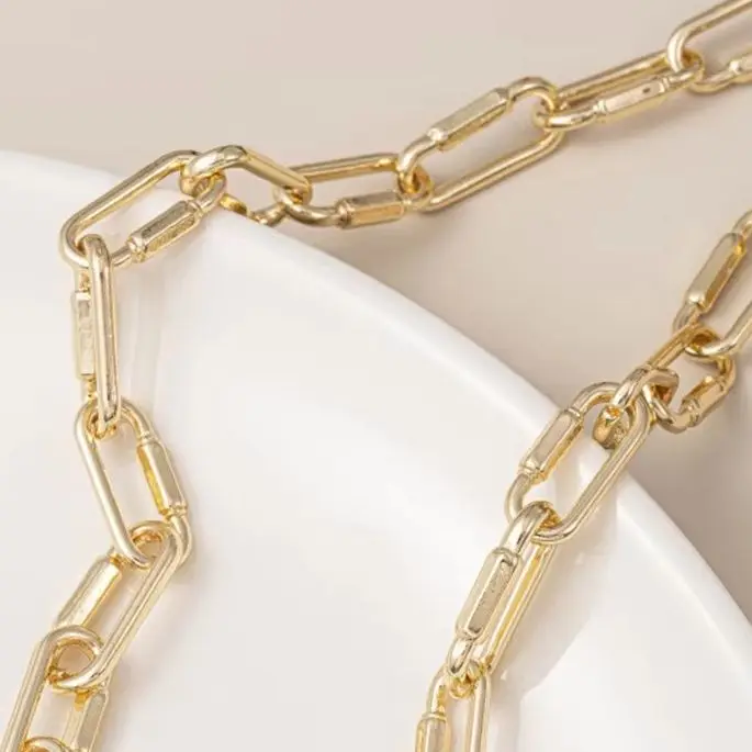 

14K Gold-Plated Long O-Chain Oval Buckle European American Style DIY Bracelet Necklace Handcrafted Rough Loose Chain