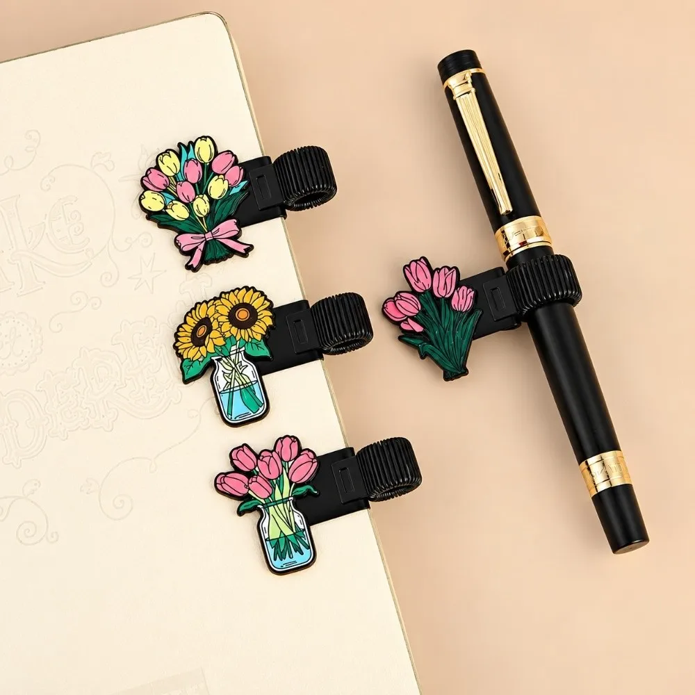 Spring Metal Clip Metal Pen Clip Floral Pattern Zinc Alloy Notebook Pen Holder Cartoon Elegant Hand Account Stationery Clip