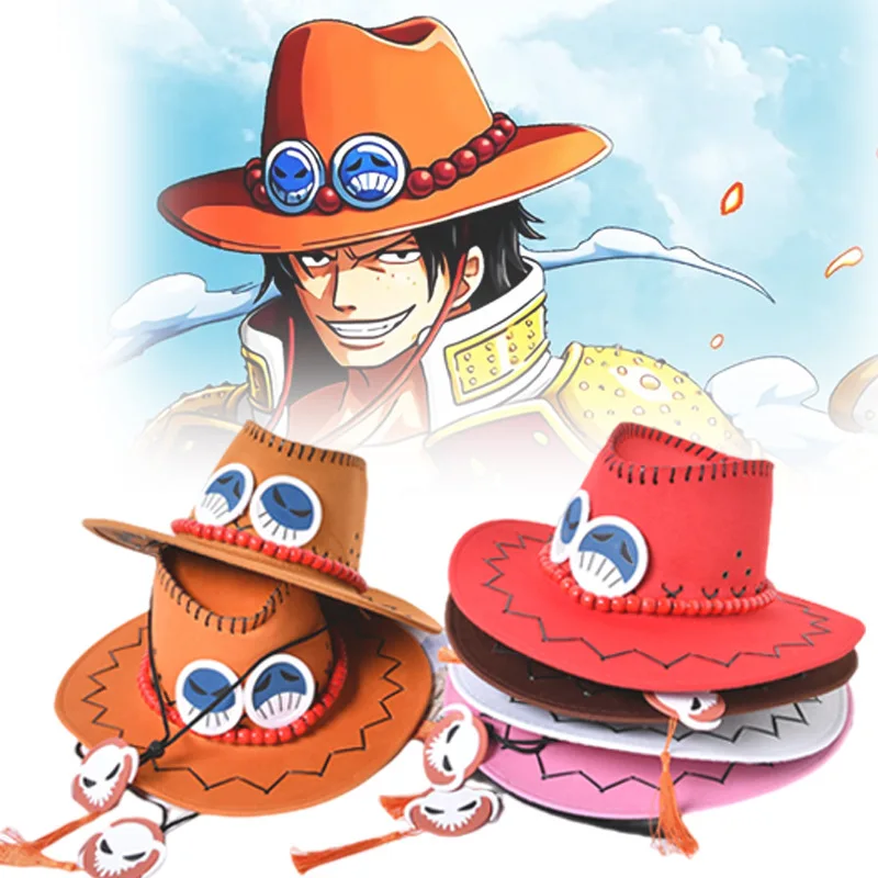 7 Colour Anime One Piece Portgas D Ace Cosplay Cowboy Cap for Men Women Children Pirates Cap Hats for Kids Adult Christmas Gift