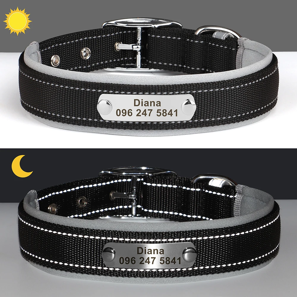 Personalized Dog Collar Reflective Dogs ID Collars Free Engrave Name Collars Adjustable for Small Medium Large Dogs Pet Pitbulls