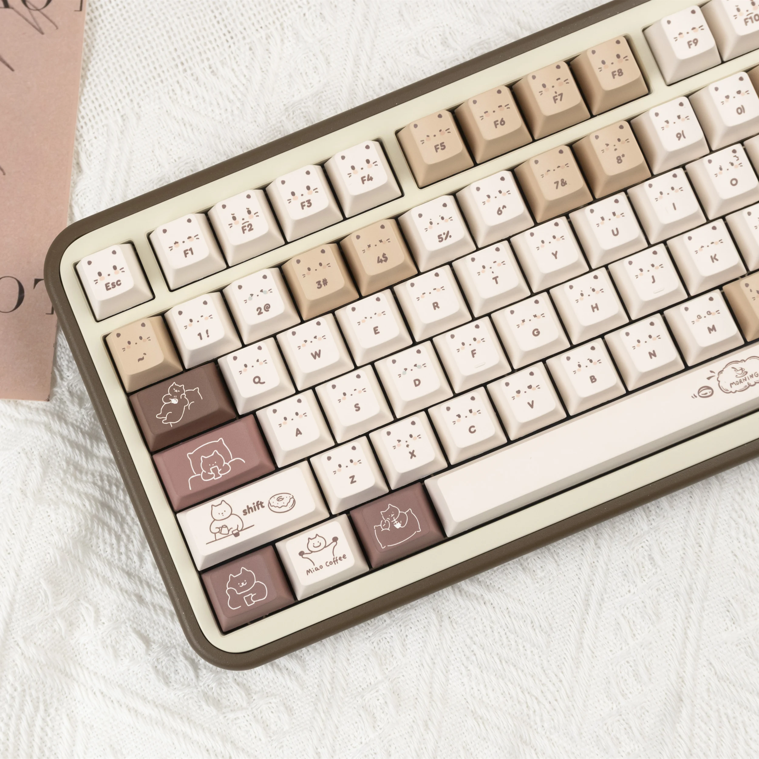 JCM Keycaps Coffee Cat Dye Sub Big Set Key Caps Pbt MAO/Cherry Material For Mechanical Keyboard Wooting Switch Festival Gifts