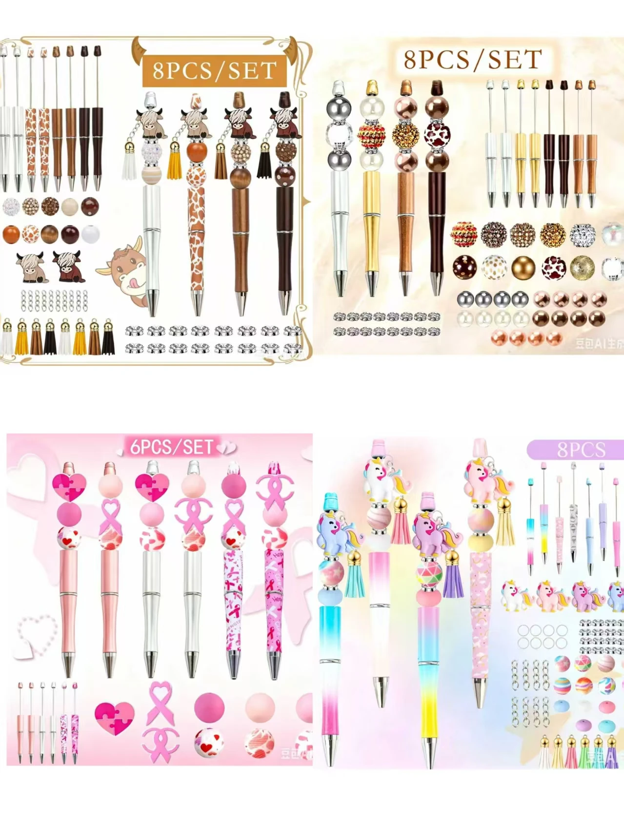 

Cartoon Fashion Simple DIY Beaded Pen Ballpoint Pen Set Creative Office Stationery Handmade Beaded Pen Material Kit Cute Pendant