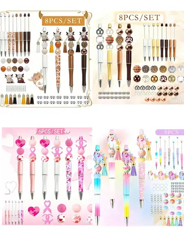 Cartoon Fashion Simple DIY Beaded Pen Ballpoint Pen Set Creative Office Stationery Handmade Beaded Pen Material Kit Cute Pendant