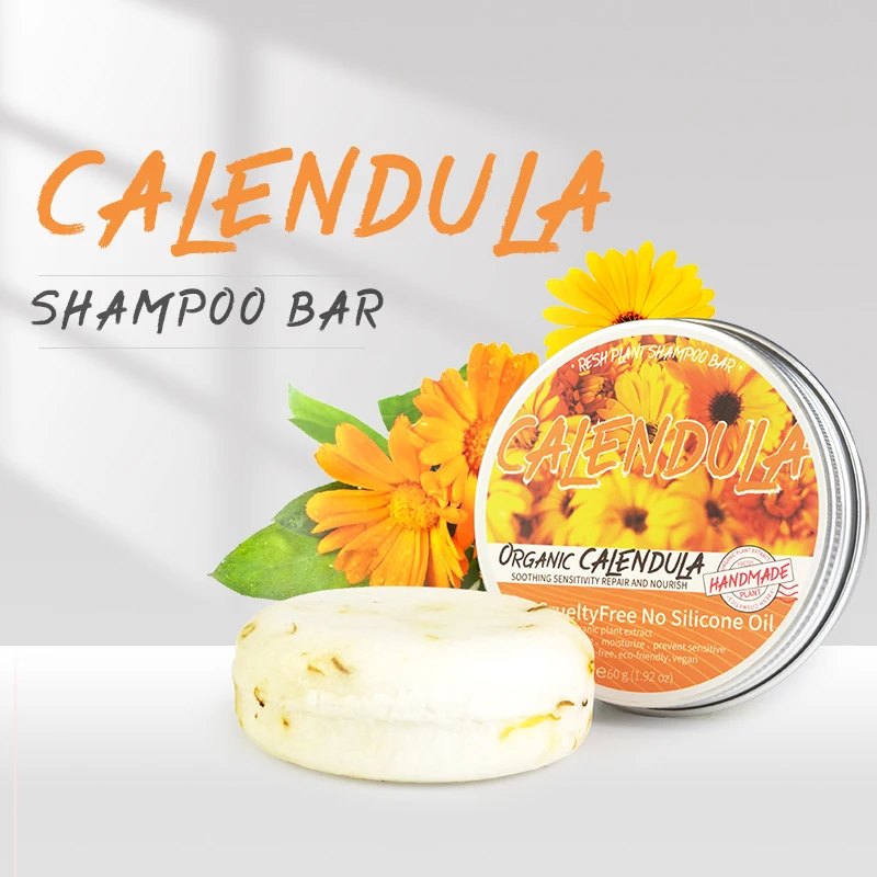 Calendula plant shampoo soap has no silicone oil or residue, deeply cleanses the scalp, controls oil and removes oil