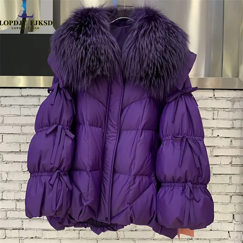 Abrigo de algodón para mujer, chaqueta empalmada, Parkas coreanas, ropa femenina, cuello de piel de zorro sintética, con cordones, invierno, nuevo