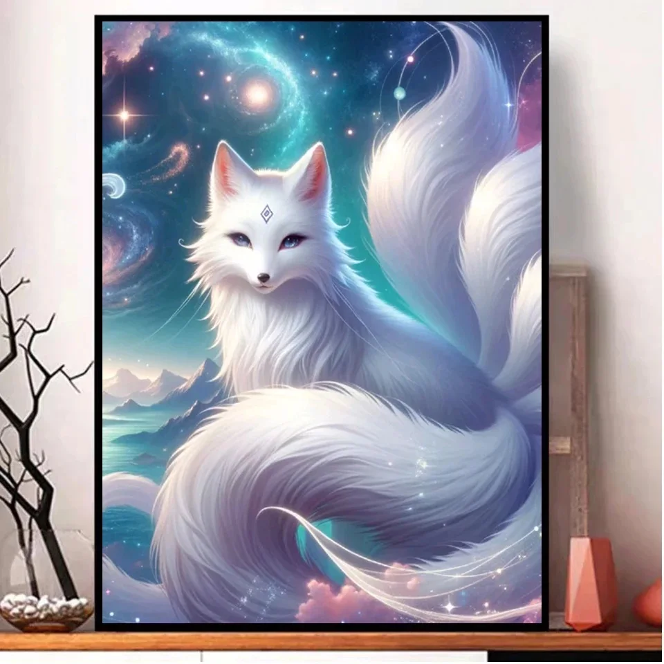 5D Diamond Painting White Nine-tailed Fox Picture DIY Diamond Embroidery Cross Stitch Kit Mosaic 2024 Home Room Decor Y1305