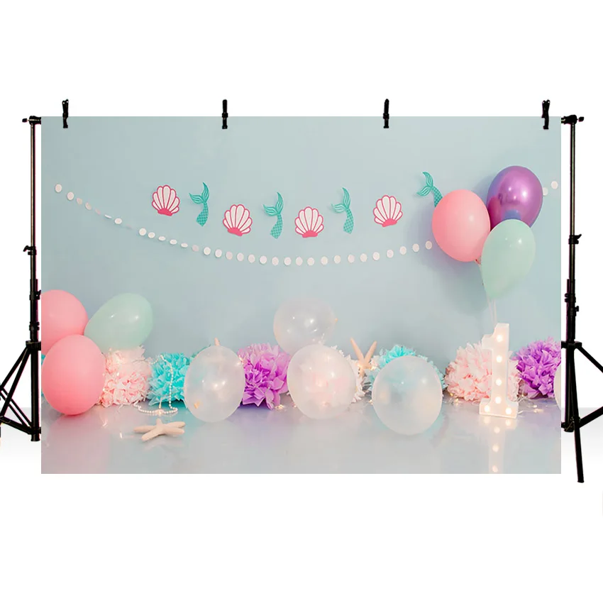 Avezano Newborn Birthday Portrait Photography Background Little Mermaid Shell Balloon Cake Smash Backdrop Photo Studio Photozone