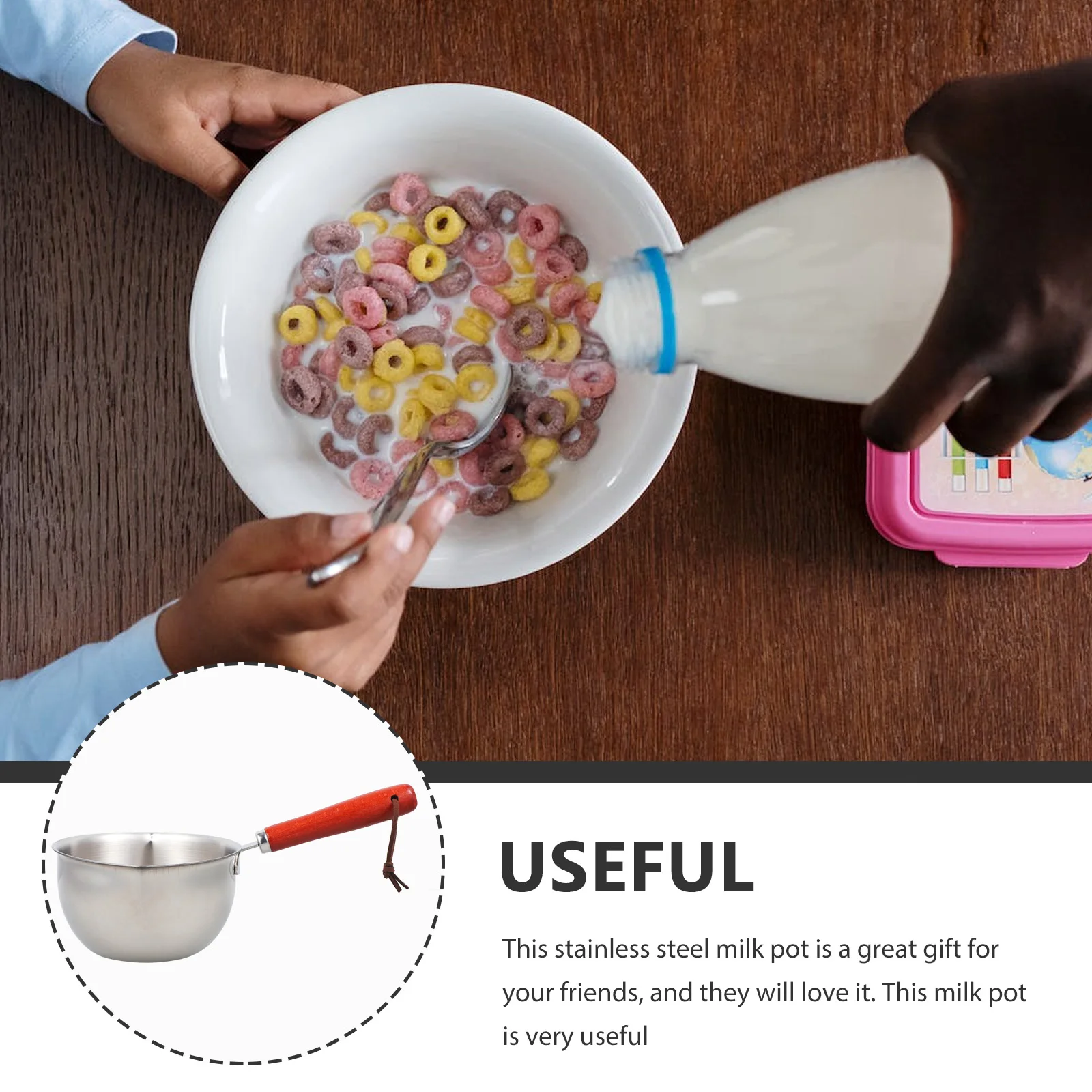 

Stainless Steel Milk Pot Small Size with Wood Handle Dual Pour Spouts for Oil Butter Chocolate Melting Cooking Baking Sauce Pan