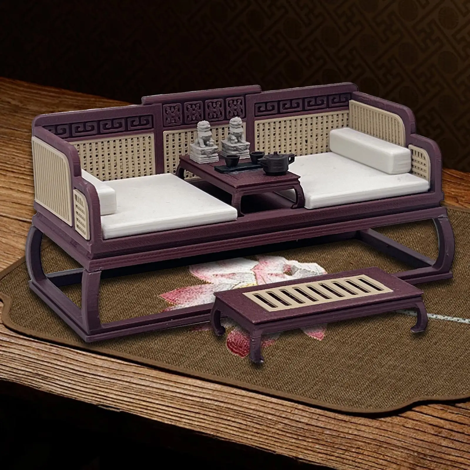 

Miniature Chinese Bed Model Traditional Chinese Miniature Furniture 1:12 Scale