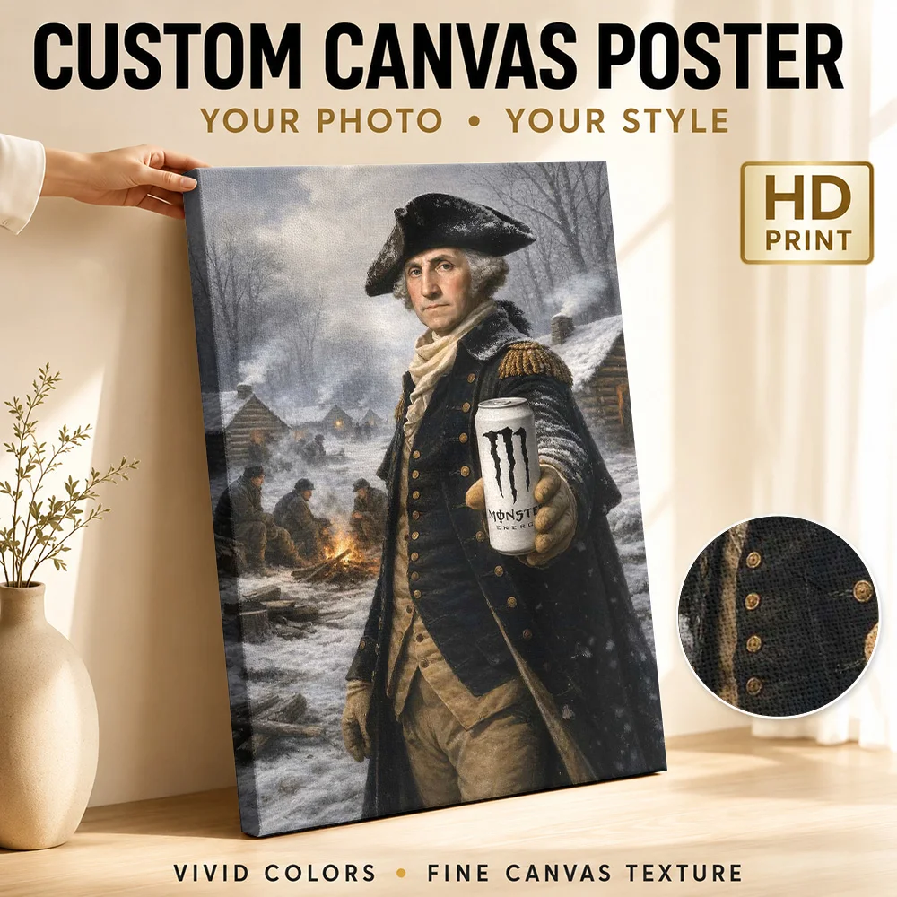 George Washington Energy Drink Parody Gallery Wrapped Canvas Print Customized Photo Figurative Wall Art For Lounge Birthday Gift