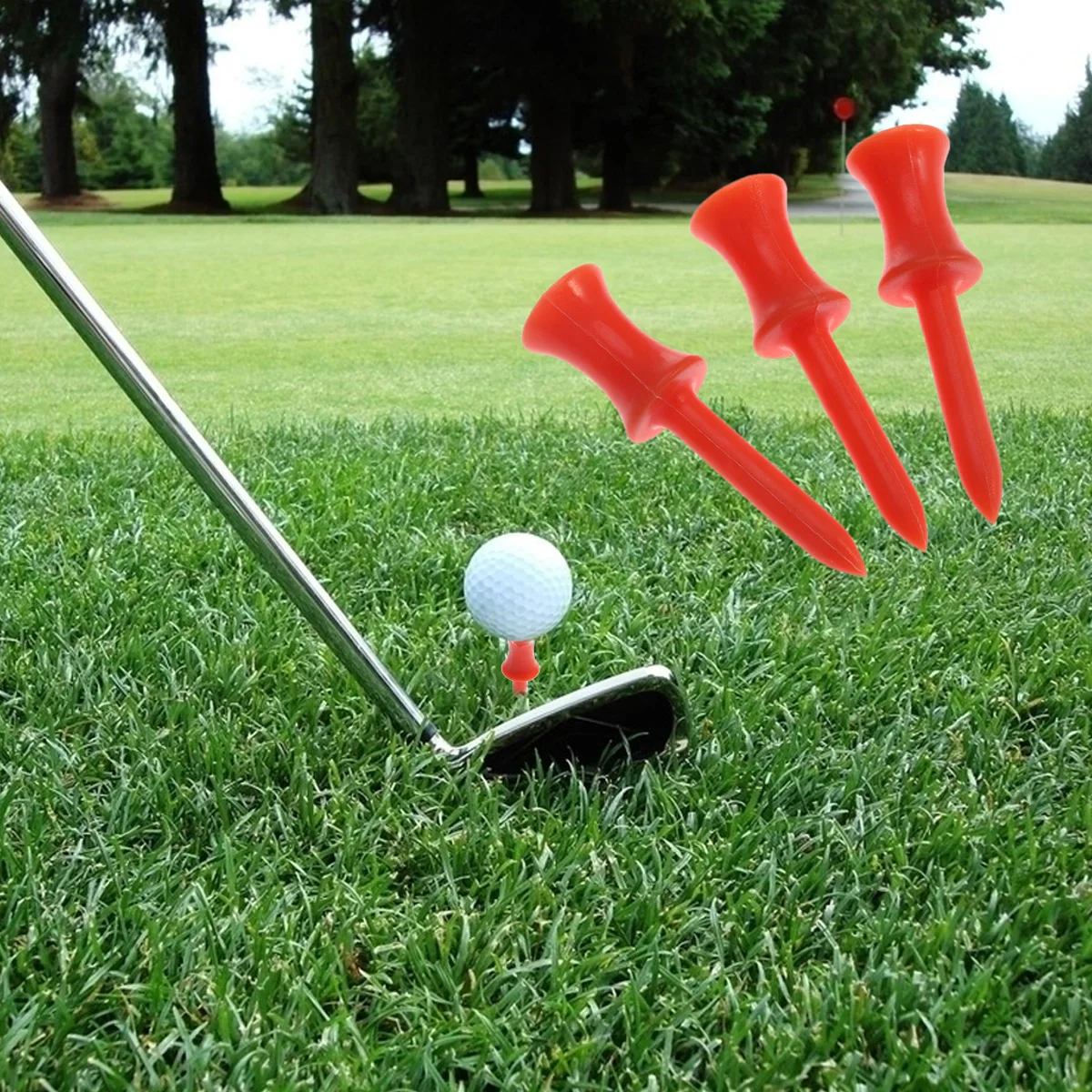 50 قطعة من ملحقات الجولف البلاستيكية خفيفة الوزن باللون البرتقالي بارتفاع 48 مم، ألوان زاهية، استخدام متسامن