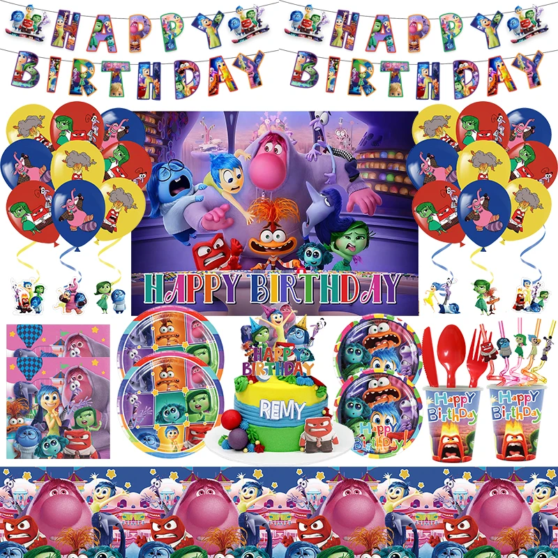 Disney Inside Out 2 Birthday Decorations Joy Anxiety Cartoon Anime Party Balloons Tableware Plate Napkin Decor For Children