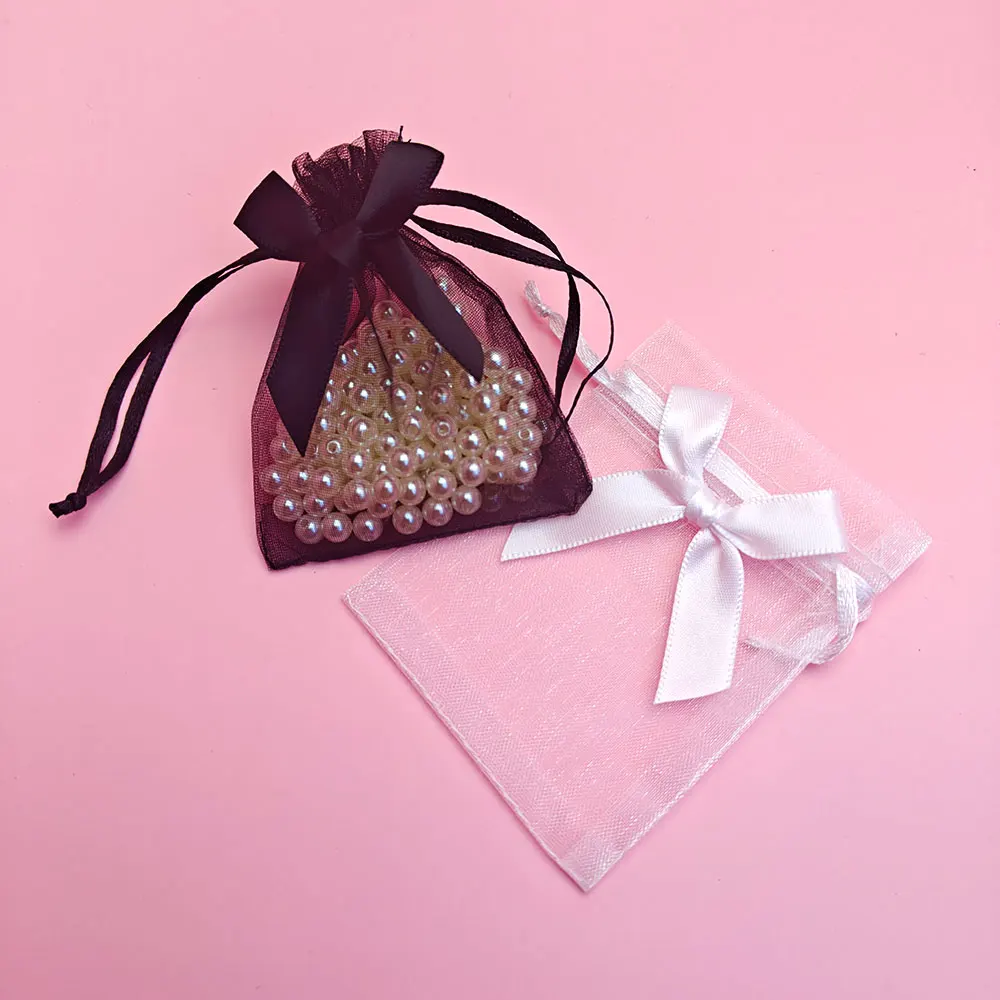 10/20pcs Bowknot  Jewelry Bags Organza Gift Bag 9x12 10x15 Wedding Party Jewelry Candy Drawstring Packaging Pouch Gift Bag