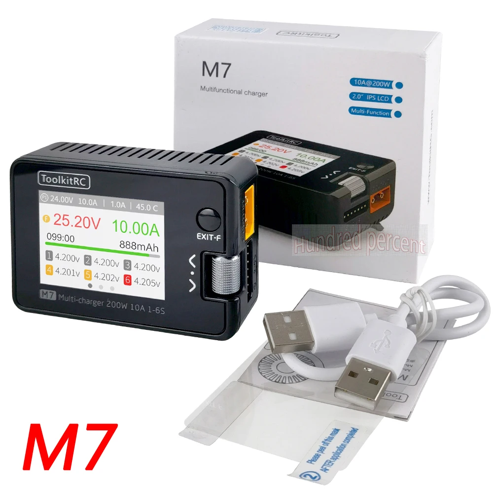 ToolkitRC M7 200W 10A DC Balanslader Ontlader voor 1-6S Lipo Batterij Met Spanning Servo Checker ESC Tester Ontvanger LCD IPS